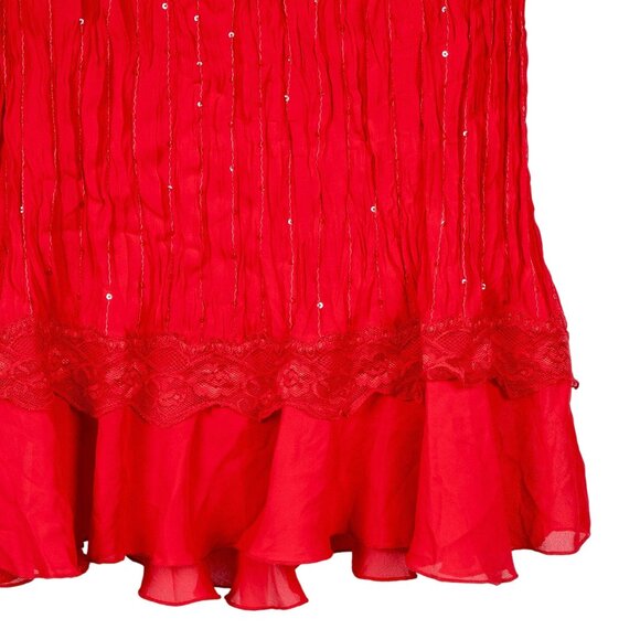 Signature Robbie Bee Maxi Skirt 12 Womens Red Requin Ruffle Twirl Stitching - Picture 3 of 5